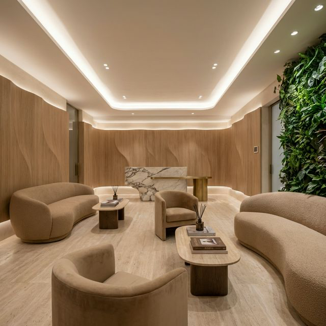 Sala de espera em tons naturais